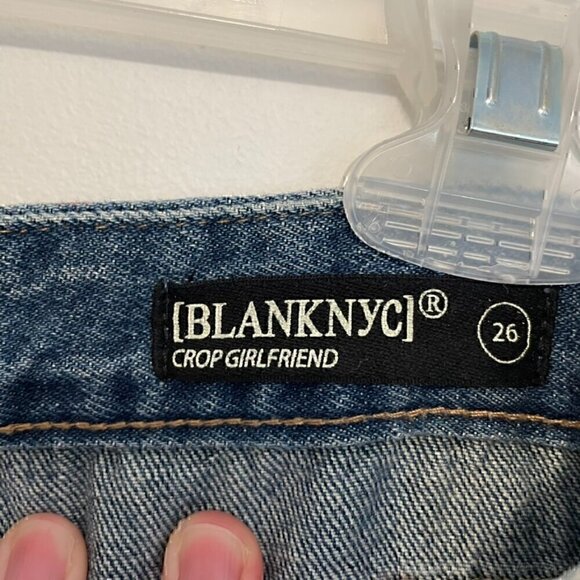 BLANK NYC BLANKNYC Patchwork Distressed Side Striped Crop Girlfriend Jeans Boho - Picture 6 of 14